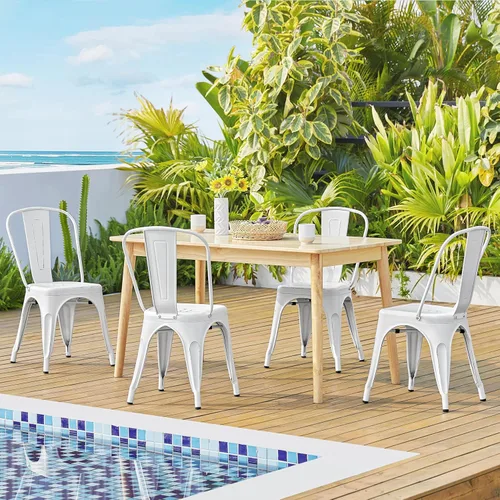 Miniatura 8 de Yaheetech Juego de 4 sillas de comedor de metal, sillas de cocina apilables industriales con respaldo para comedor, restaurante, bistro/patio, uso