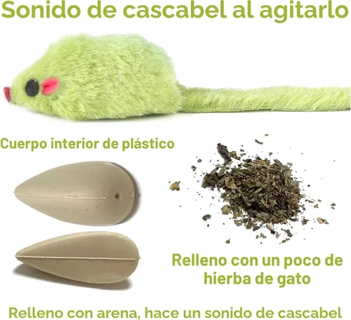 Miniatura 3 de 12 piezas de juguetes de ratón para gatos, juguetes de ratones de felpa sintética para gatos con cuerpo de plástico, juguetes interactivos de hierba