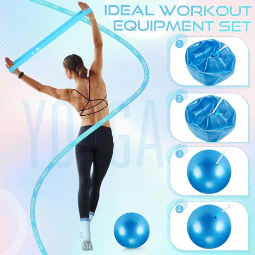 Miniatura 6 de Silipull Juego de 6 anillos de pilates y pelota esenciales para mujeres, pelota de ejercicio de yoga circular de 14 pulgadas, 5 bandas de Azul
