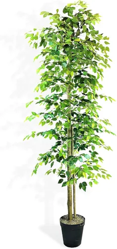 Miniatura 14 de LCG Florals - Árbol artificial de ficus de 4 pies en maceta de metal de cobre, planta de interior sintética con tronco de madera real, totalmente