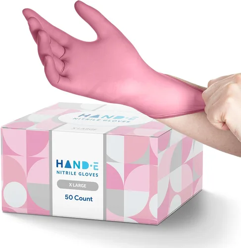 Miniatura 17 de Hand-E Touch - Guantes desechables de nitrilo rosa, para esteticista, técnico de uñas, tinte y estilista de cabello, guantes de limpieza