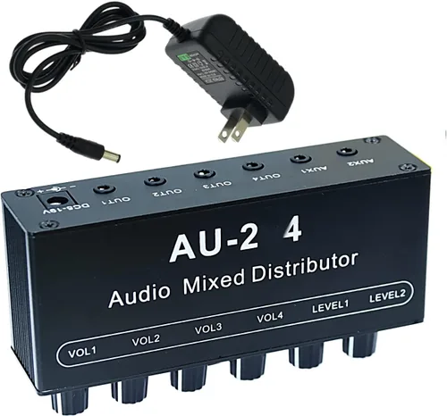 Miniatura 4 de 1/8 "entrada auxiliar mezcla 2 en 4 canales salida caja de auriculares amplificador de auriculares 0.138 in mezclador 1/8 pulgadas estéreo