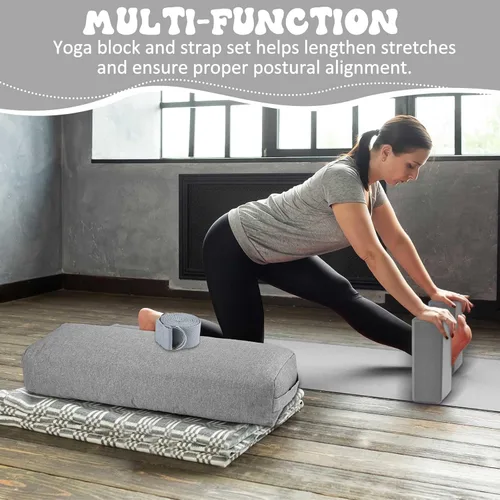 Miniatura 6 de Juego de 4 almohadas de yoga con correa, cómoda almohada de meditación para yoga restaurativo, antideslizante, bloques de yoga reutilizables