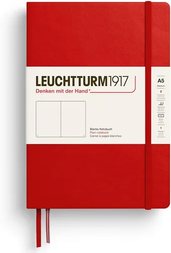 LEUCHTTURM1917 373976 Cuaderno mediano (A5), tapa dura, 251 páginas numeradas, cereza, liso