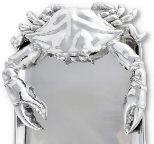 Miniatura 5 de Arthur Court Designs - Bandeja oblonga de cangrejo de aluminio, bandeja para servir alimentos, tema costero, océano, metal, calidad artesanal