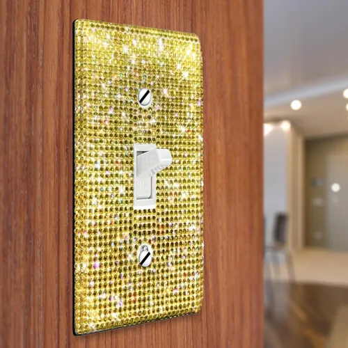 Miniatura 3 de WIRESTER Cubierta para placa de pared con diamantes de imitación brillantes y dorados, color amarillo dorado citrino, cubierta para interruptor
