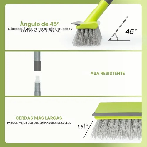 Miniatura 3 de Cepillo 2 en 1 para raspar y cerdas rígidas para limpiar concreto, patio, garaje, cocina, alfombra y baño, mango largo de 57 pulgadas