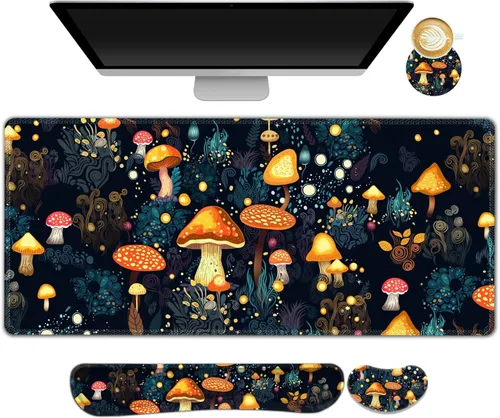 Miniatura 24 de ARTSO Juego de Alfombrilla de Mouse Extendida para Juegos, Reposamuñecas para Teclado + Reposamuñecas + Alfombrilla de Mouse XXL Grande + Posavasos