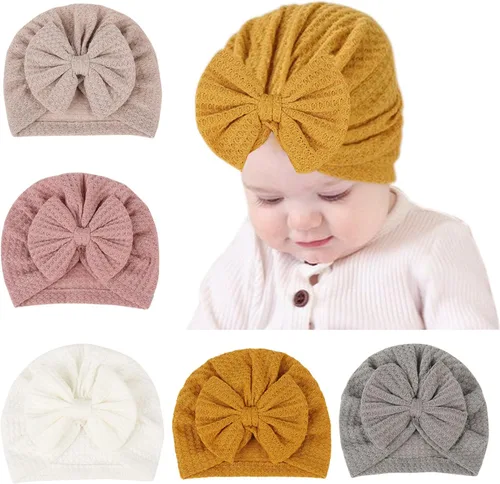Miniatura 8 de Gorro de punto para bebé con lazos lindos turbante para envolver el sombrero (MZ6)