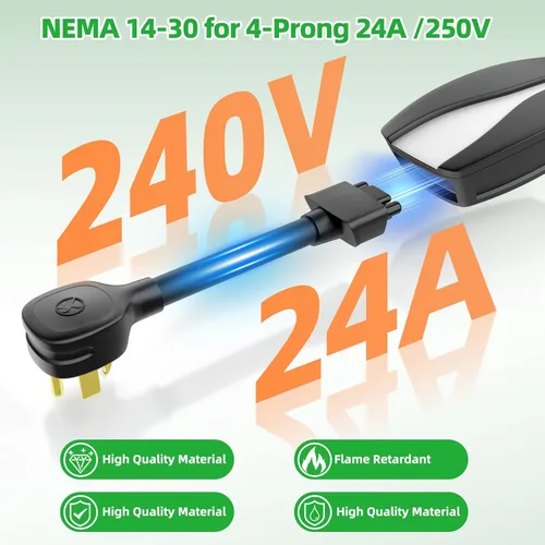 Miniatura 2 de Adaptador para Tesla NEMA 14-30, adaptador Nema 14-30 de 250 V 24 A para Tesla Gen 2, cable resistente de 0.689 in, carga rápida de 11.8 pulgadas