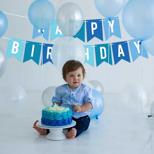 Miniatura 7 de Cartel de feliz cumpleaños pre-encordado – No DIY – Cartel azul para fiesta de cumpleaños – Pre-encordado en hebras de 6 pies – Decoración azul