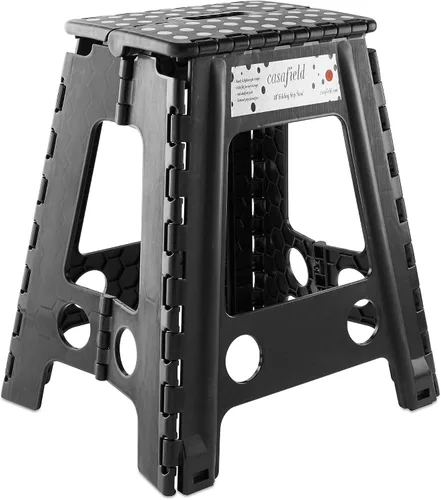 Miniatura 18 de Casafield Taburete plegable de 9 pulgadas con asa, negro, portátil, plegable, pequeño taburete de plástico para niños y adultos, uso en la cocina