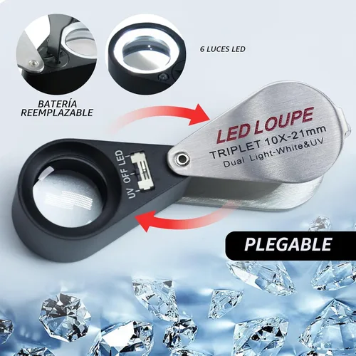 Miniatura 5 de Gain Express - Lupa para joyeros con luz, lupa de joyería con luz, lupa triple Hastings 10X para monedas, gemas, sellos, diamantes, etc.