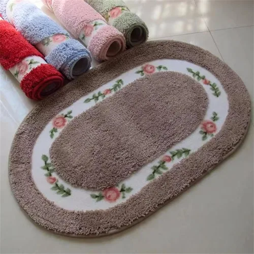 Miniatura 5 de Tapete de estilo rural con diseño floral, suave, antideslizante, bordado, ovalado, tapete para baño, ducha, dormitorio, sala de estar