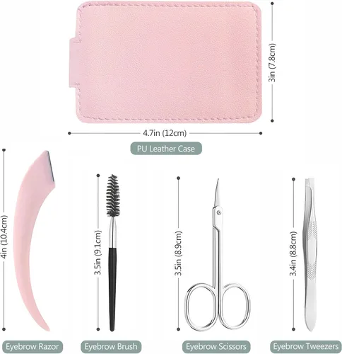 Miniatura 3 de Kit de recortador de cejas, juego 5 en 1 con tijeras para cejas, maquinilla de afeitar, pinzas, cepillo y espejo para mujer, incluye bolsa de cuero