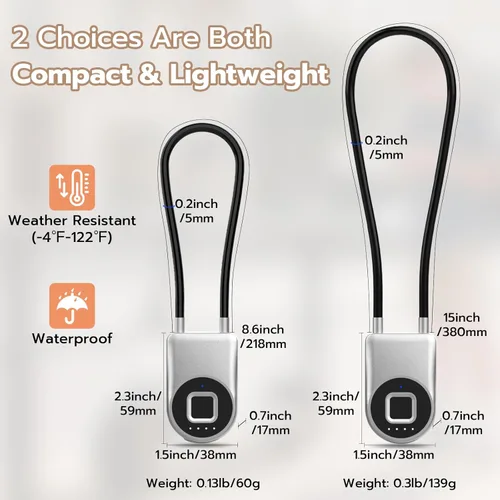 Miniatura 7 de eLinkSmart - Cerradura de cable de huellas dactilares, cerraduras para nevera con control de aplicación Bluetooth, candado inteligente biométrico