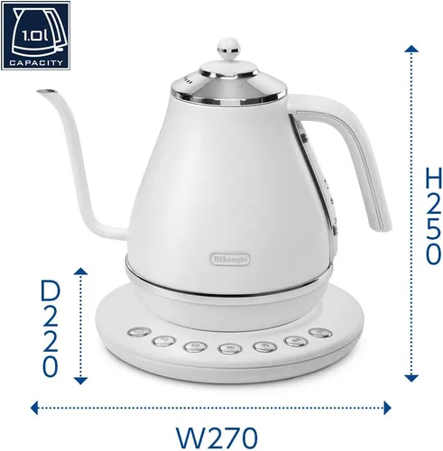 Miniatura 2 de De'Longhi KBOE1230J-W - Tetera eléctrica con función de ajuste de temperatura, 1,0 L, color blanco