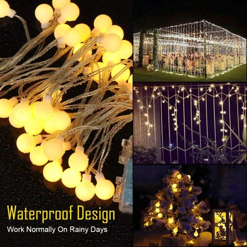 Miniatura 3 de Guirnalda de luces de globo funciona con pilas, color blanco cálido, resistente al agua, paquete de 2 unidades de 40 luces LED de 19.7 pies, 8 modos