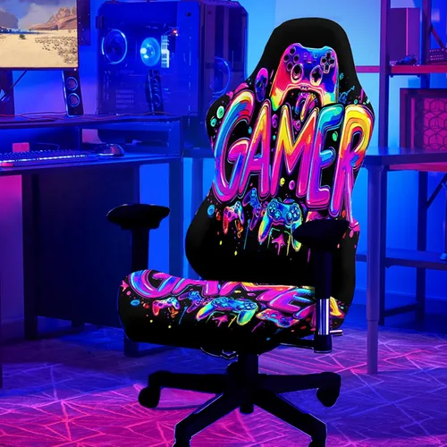Miniatura 8 de Blacklight - Funda para silla de juegos, protector de silla de deportes electrónicos reactivo a los rayos UV con diseño de calavera de neón