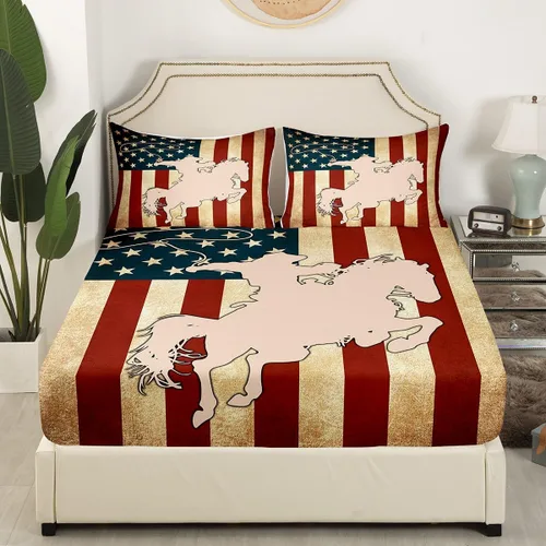 Miniatura 3 de Juego de ropa de cama de silueta de caballo vaquero, tamaño individual, sábana bajera ajustable de microfibra suave de microfibra suave con diseño