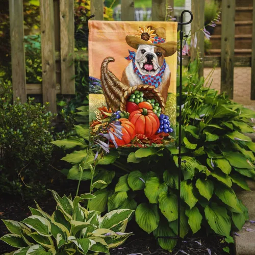 Miniatura 2 de Caroline's Treasures PPP3090GF - Bandera decorativa para jardín de bulldog inglés y otoño, para exteriores, patio, flores, tamaño de jardín