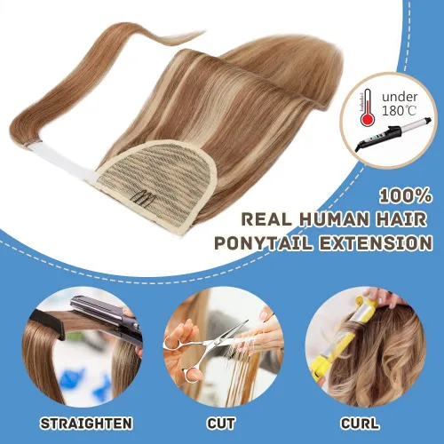 Miniatura 4 de Hairro Cola de caballo Extainson para las mujeres, extensiones de cola de caballo largo y recto, cabello humano real, accesorio de colas de caballo