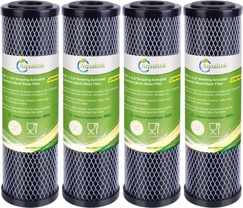 AQUALINK CTO10, Cartucho de filtro de agua de carbono para toda la casa de 1 micrón, 2.5 x 10 pulgadas para sistema de filtro de agua de encimera,