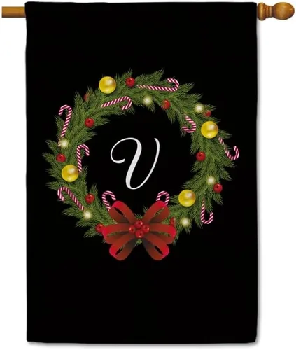 Miniatura 24 de Bandera de bienvenida con monograma de Feliz Navidad, letra A, bandera de jardín, 12.5 x 18 pulgadas, impresión de doble cara para exteriores
