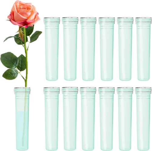 BEADNOVA Tubos de agua de plástico de 2.8 pulgadas para flores, viales florales con tapas para arreglos decorativos (verde, 60 unidades)