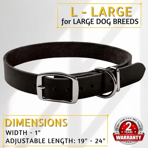 Miniatura 2 de Adityna - Collar de perro de cuero negro para perros grandes - Estilo clásico, suave y fuerte, collar de cuero de grano superior resistente