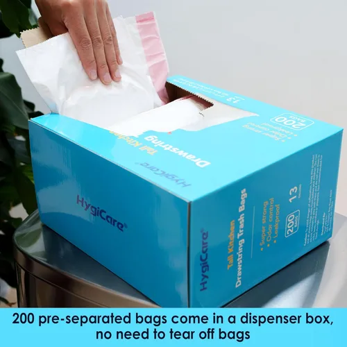 Miniatura 3 de HygiCare Bolsas de basura de cocina de 13 galones de alto, 200 bolsas de basura con cordón de aroma fresco, preseparadas, control de olores, ultra