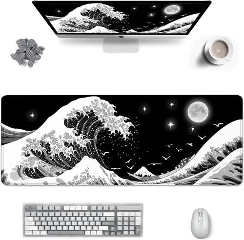 Miniatura 9 de Alfombrilla de mouse japonesa para juegos de olas marinas extendida, tamaño XXL, alfombrilla de escritorio grande de 31.06 x 11.8 pulgadas, para Sea