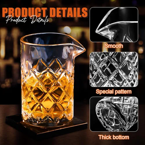Miniatura 3 de Dandat 4 vasos mezcladores de cóctel de 17 onzas, vidrio agitador de cristal, parte inferior gruesa, sin costuras, para el hogar, barman, bar