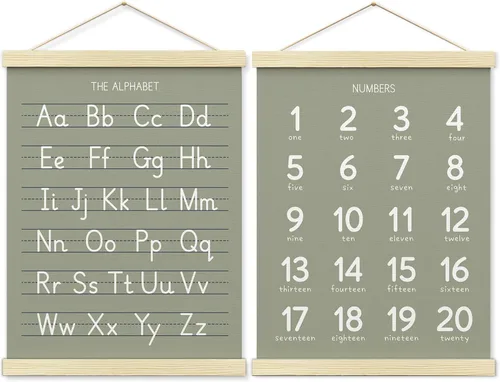 Miniatura 12 de BONETAT Póster de números y alfabeto para guardería de niños pequeños, decoración de pared para sala de juegos, tabla de pared ABC, decoración