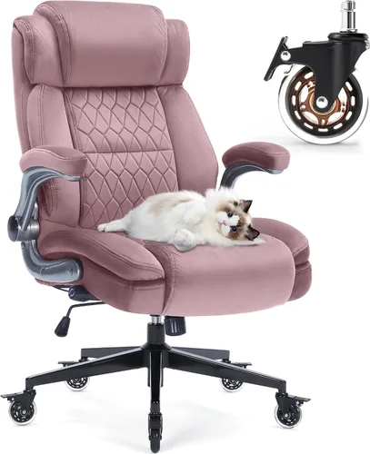 Miniatura 9 de Silla de oficina con respaldo alto de 400 libras, tela acolchada gruesa, soporte lumbar ajustable y brazos abatibles, ruedas de bloqueo, silla