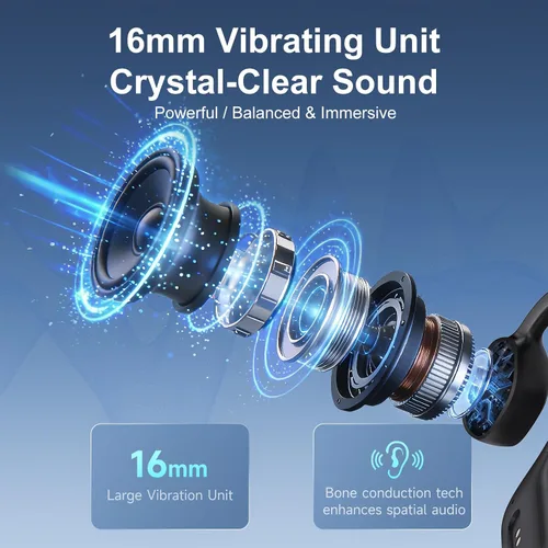 Miniatura 3 de Auriculares de conducción ósea, auriculares Bluetooth 6.0 de oreja abierta con micrófono, auriculares deportivos inalámbricos ligeros, tiempo