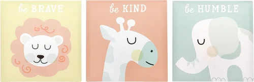 Lienzo decorativo de animales pastel, sé valiente, sé amable, sé humilde, género neutro decoración de pared para guardería, regalo para padres