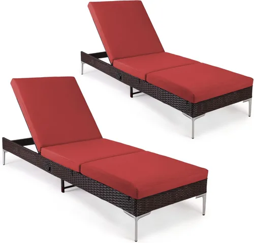 Miniatura 16 de Sillón de mimbre para exteriores, tumbona de piscina con respaldo reclinable infinito, muebles de patio, silla para tomar el sol con cojín
