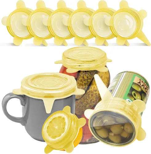 Miniatura 7 de Orblue Tapas elásticas de silicona reutilizables, paquete de 6, pequeñas para almacenamiento de alimentos frescos, sella los sabores, mantiene