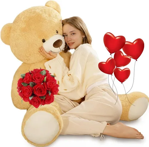 Miniatura 13 de Tezituor Oso de peluche grande de 59 pulgadas, animal de peluche negro gigante para baby shower, Navidad, día de San Valentín o cumpleaños, oso