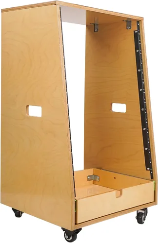 Miniatura 9 de Sound Town Estante inclinado de madera contrachapada de abedul báltico macizo de 12U con espacio de estante de 12U, cajón extra de 2U, patas