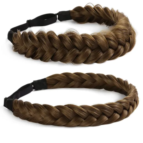 Miniatura 17 de Diadema trenzada, 2 combinaciones de 3 hebras, desordenada, ancha, esponjosa, elástica, diadema trenzada, accesorio de belleza para mujeres y niñas
