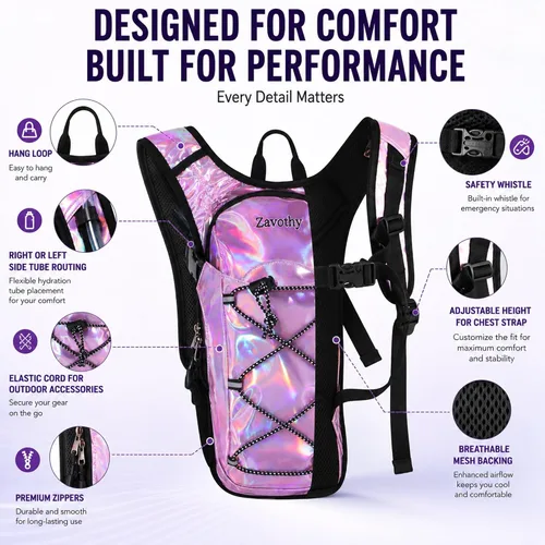 Miniatura 3 de Mochila de hidratación reflectante, paquete de hidratación, mochila de agua con vejiga de hidratación de 2 litros, esencial para festivales, paquete
