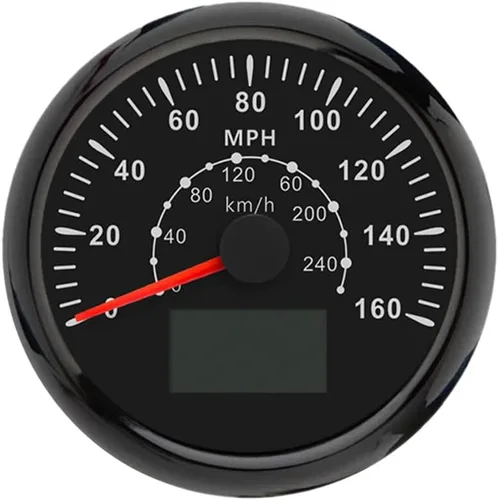 Miniatura 30 de ELING Velocímetro GPS de 3 3/8 pulgadas (3.346 in) 0-200 MPH con kilometraje total Tripmeter Curso sobre el suelo 12V 24V con 8 colores Negro+Negro