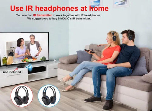 Miniatura 7 de SIMOLIO Paquete de 2 auriculares inalámbricos IR para audio, TV, audio, audio, no Bluetooth, 2 canales para niños, auriculares infrarrojos Rojo +