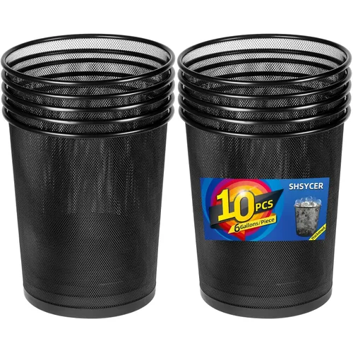 Paquete de 10 botes de basura de malla negra, papelera de malla de 6 galones para oficina, papelera de alambre de metal abierto, cesta de basura
