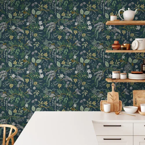 Miniatura 5 de MuralPeel Papel Tapiz Vintage con Florales Dorados Azules y Amarillos de Despegar y Pegar Fácil de Quitar Autoadhesivo Removible Adhesivo para Pared