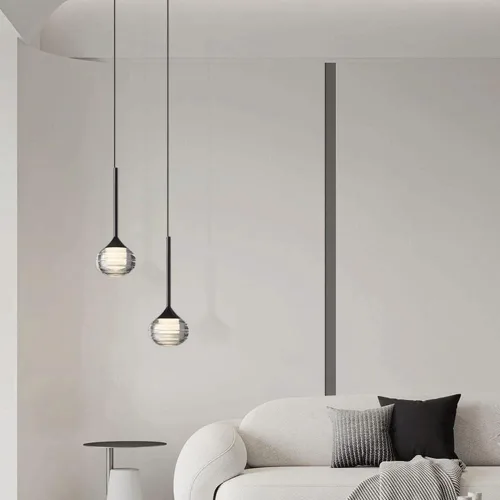 Miniatura 6 de Lámpara colgante de metal negro Mini lámpara colgante esférica con pantalla de bola de vidrio moderna 12W regulable Lámparas de suspensión nórdico