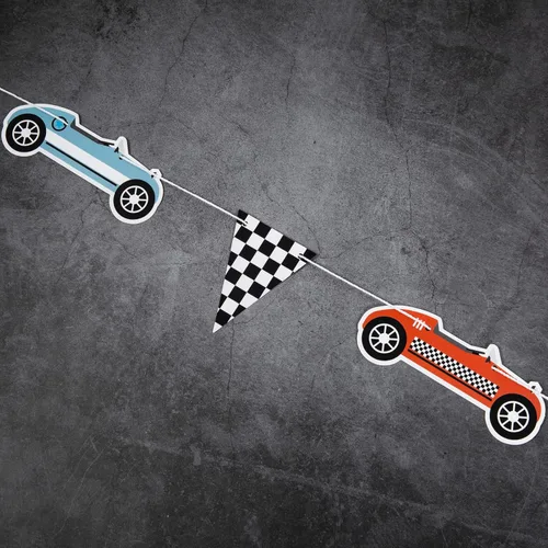 Miniatura 3 de Cartel de cumpleaños con temática de auto de carreras retro, decoración de fiesta de coche de carreras, decoración rápida de una fiesta para niños