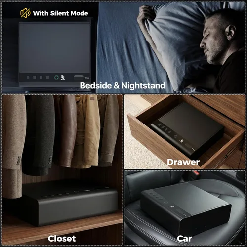 Miniatura 6 de BE-TECH Caja fuerte biométrica para pistola, caja de bloqueo de pistola de acceso rápido de 3 vías, caja de bloqueo de pistola de acero de aleación